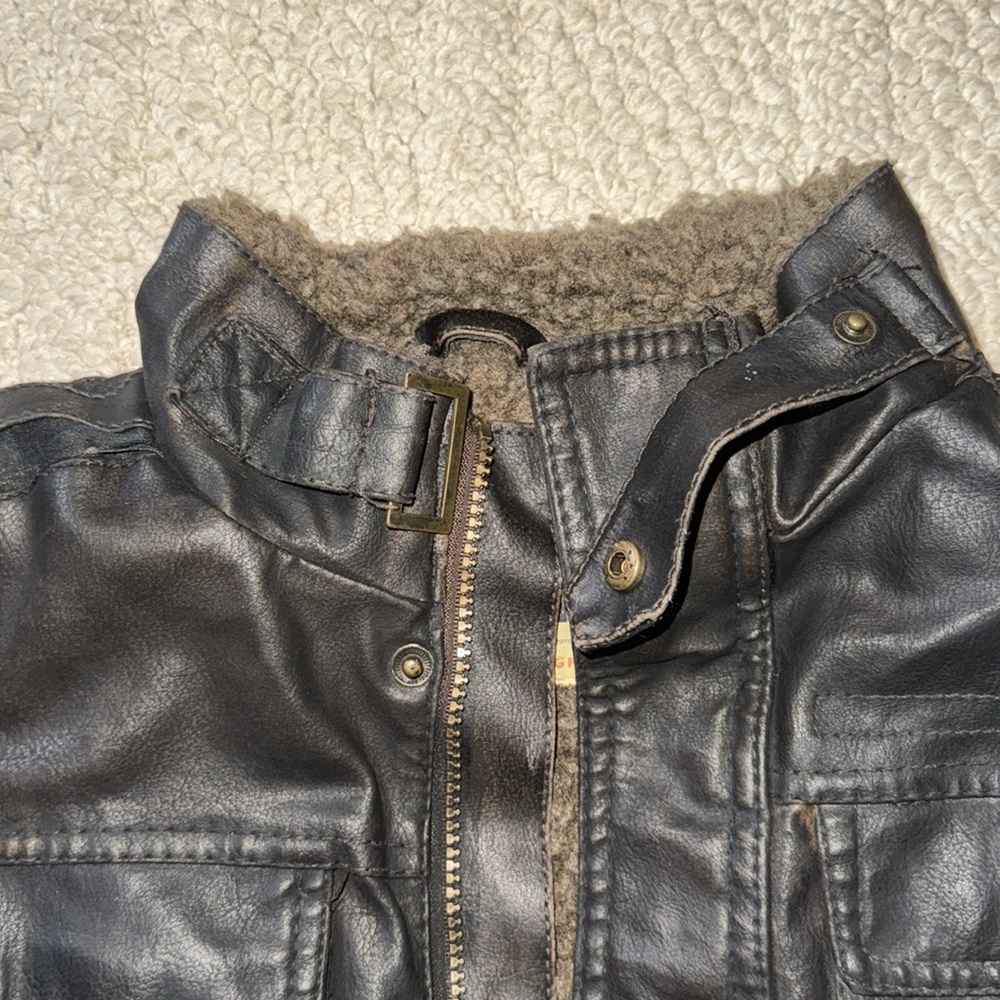 Boys Faux Leather Jacket with Sherpa Lining - Picture 2 of 8